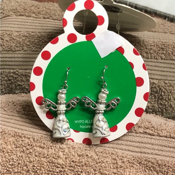 Iridescent-Sparkle Snow Angel Faux-Pearl Dangle Earrings - Picture 4 of 5